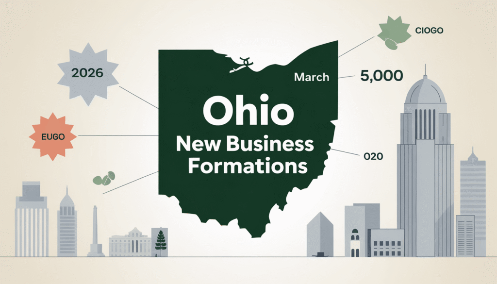 Ohio new business formations surge to 19,669 in March 2026 with year-to-date total reaching 55,635 as state economy shows strong entrepreneurial momentum across urban and rural counties