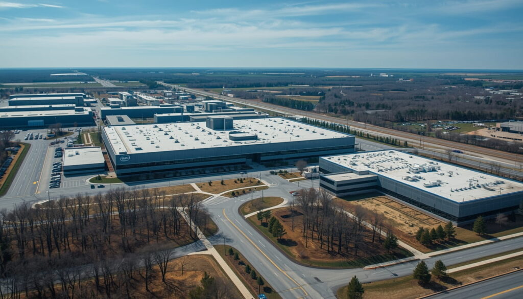 First silicon wafers roll off the production line at Intel’s $20 billion semiconductor manufacturing plant in New Albany Ohio on April 6 2026 marking the official start of advanced chip production at one of America’s largest new semiconductor facilities