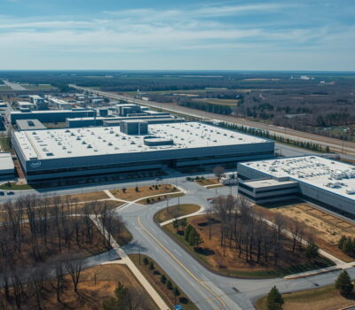 First silicon wafers roll off the production line at Intel’s $20 billion semiconductor manufacturing plant in New Albany Ohio on April 6 2026 marking the official start of advanced chip production at one of America’s largest new semiconductor facilities